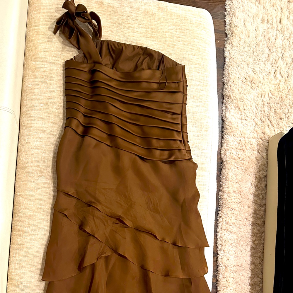 Liancarlo Couture Formal Dress, One-Shoulder, Metallic Gold, Size 16